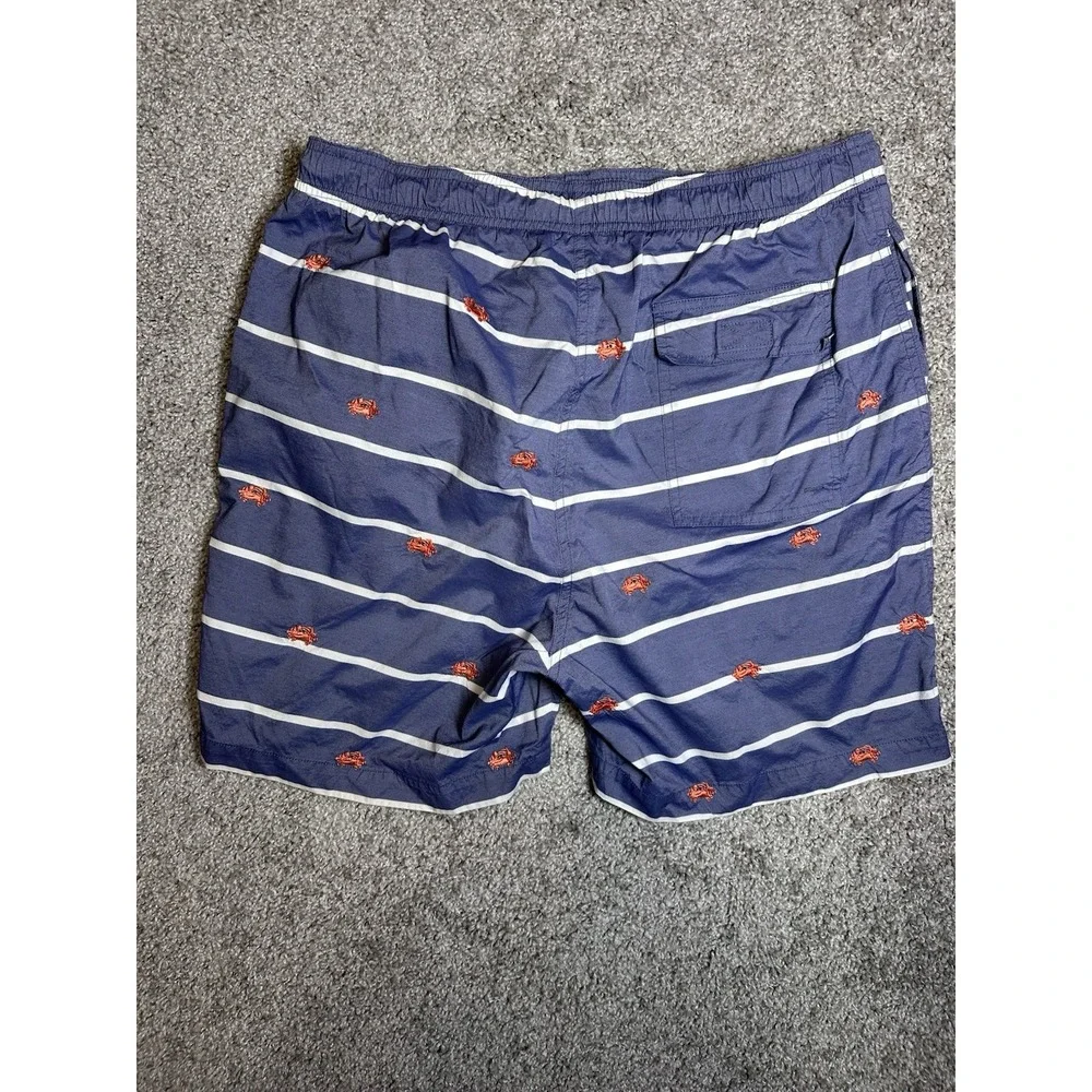 J McLaughlin Gibson Embo Swim Trunks Mens L Navy Stripe Crab Embroidered